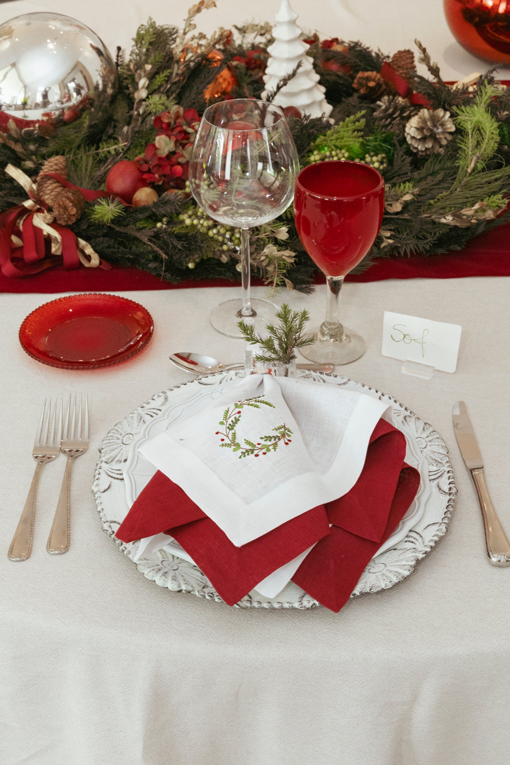 servilleta de lino bordado corona