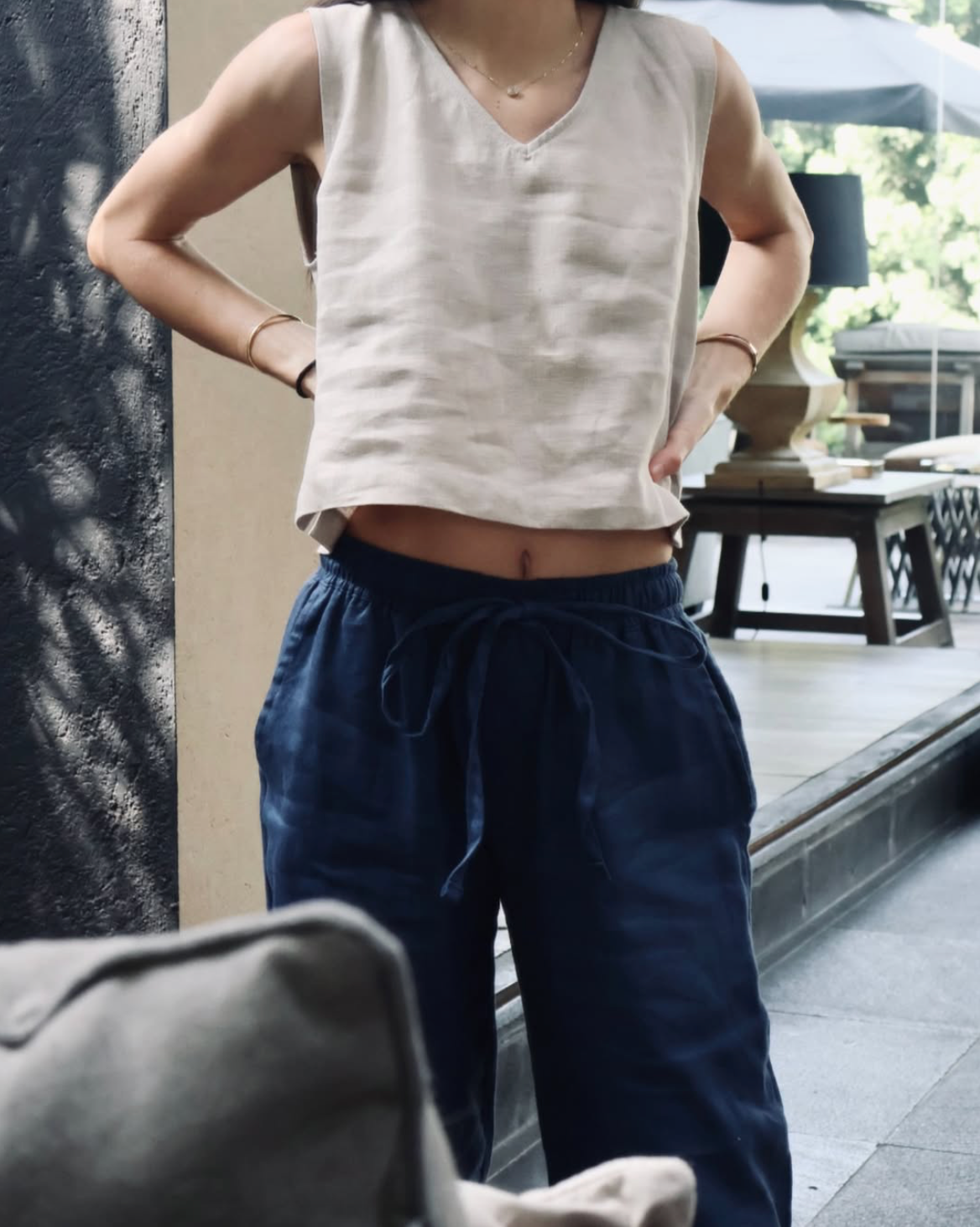 pantalón con jareta de lino