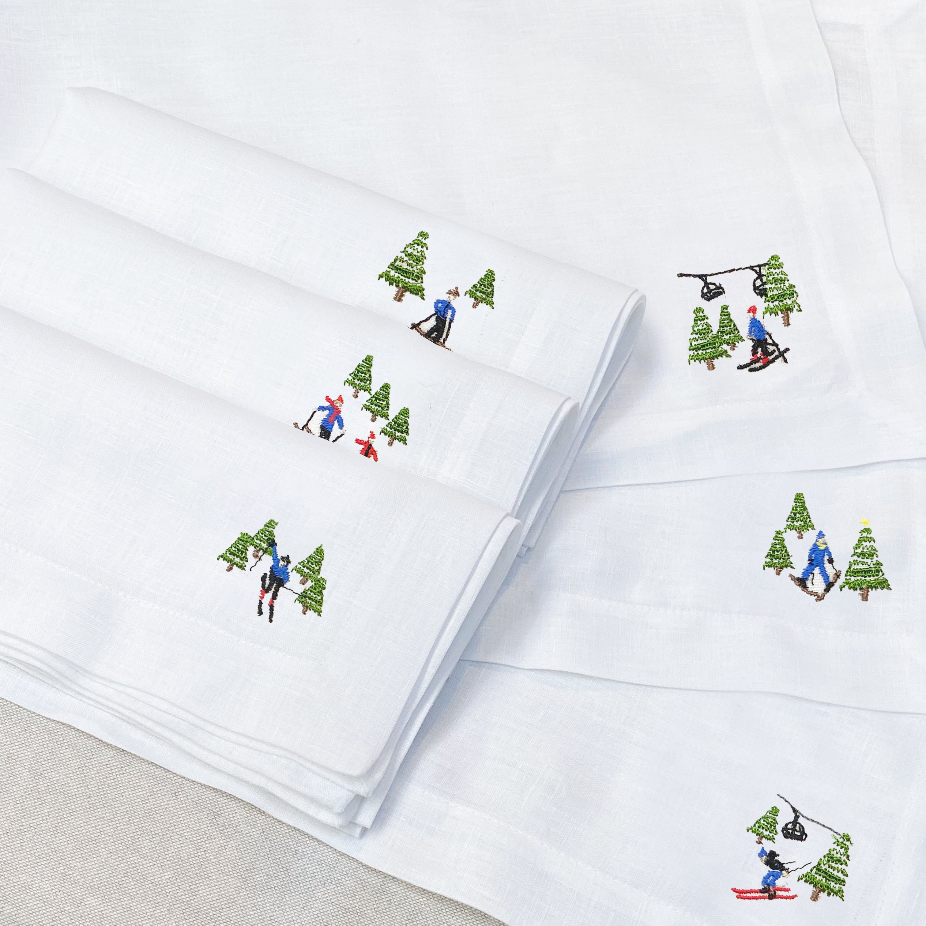 individual con servilleta de lino bordado ski mountain - Barioles Casa