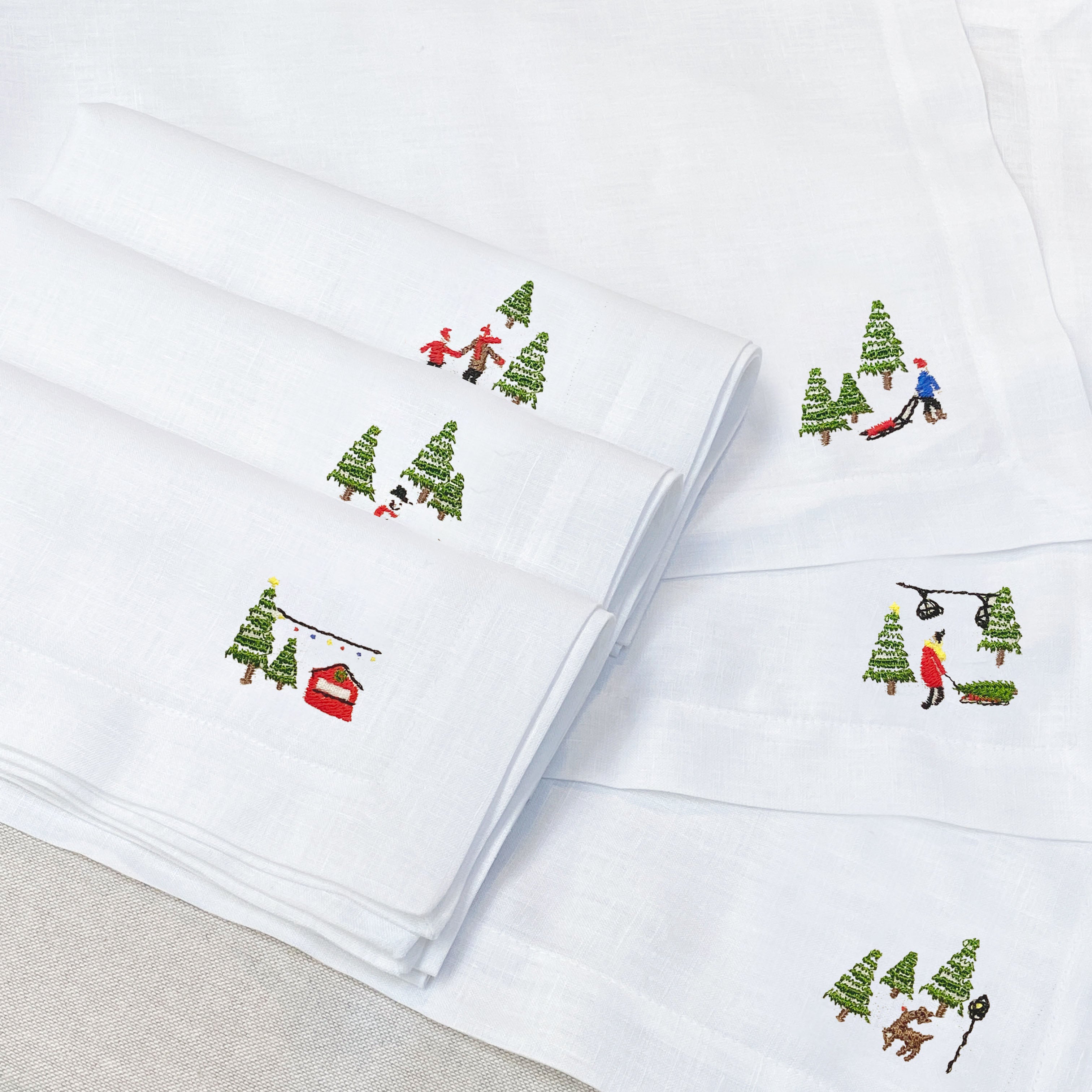 individual con servilleta de lino bordado snow town - Barioles Casa