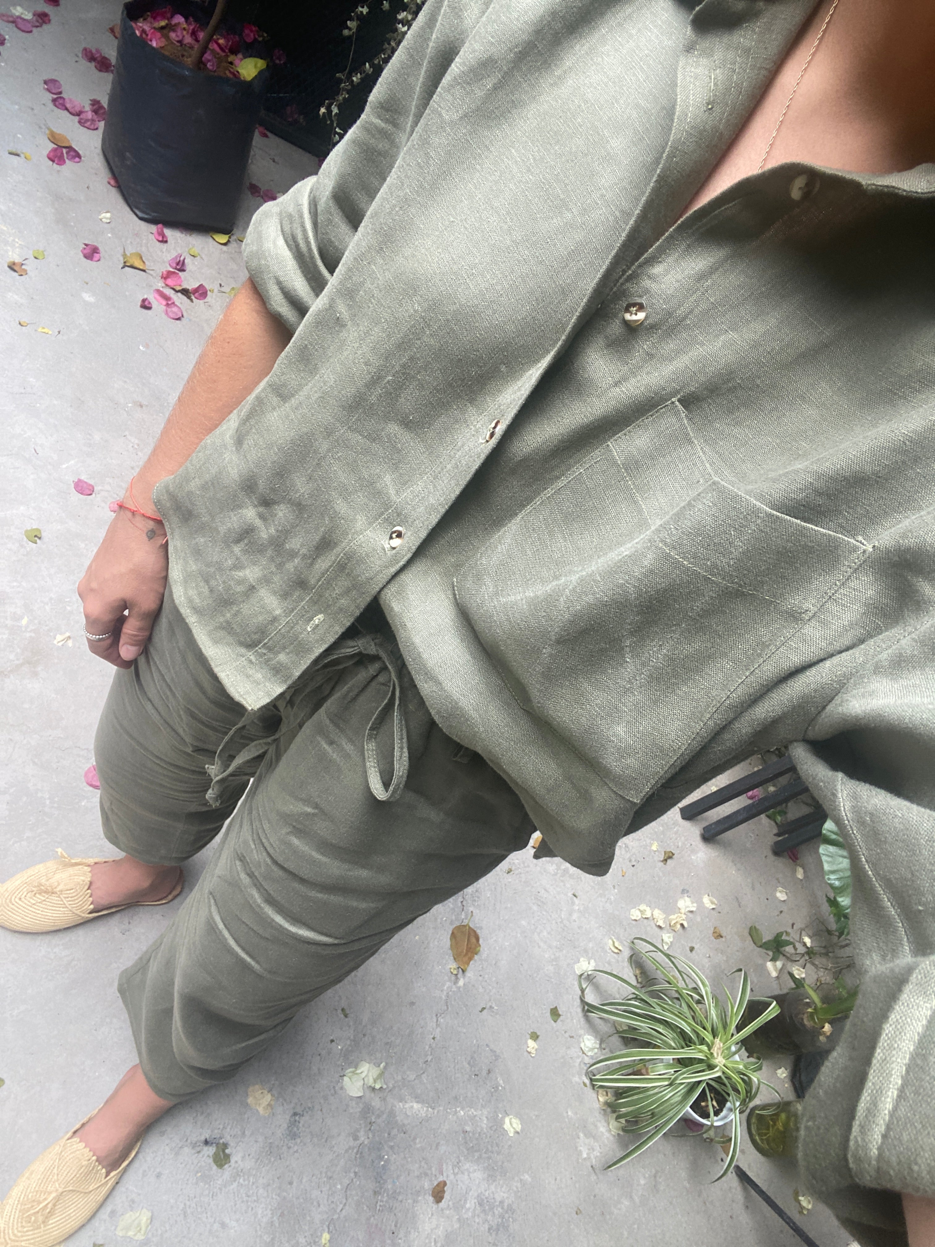 camisa corta de lino