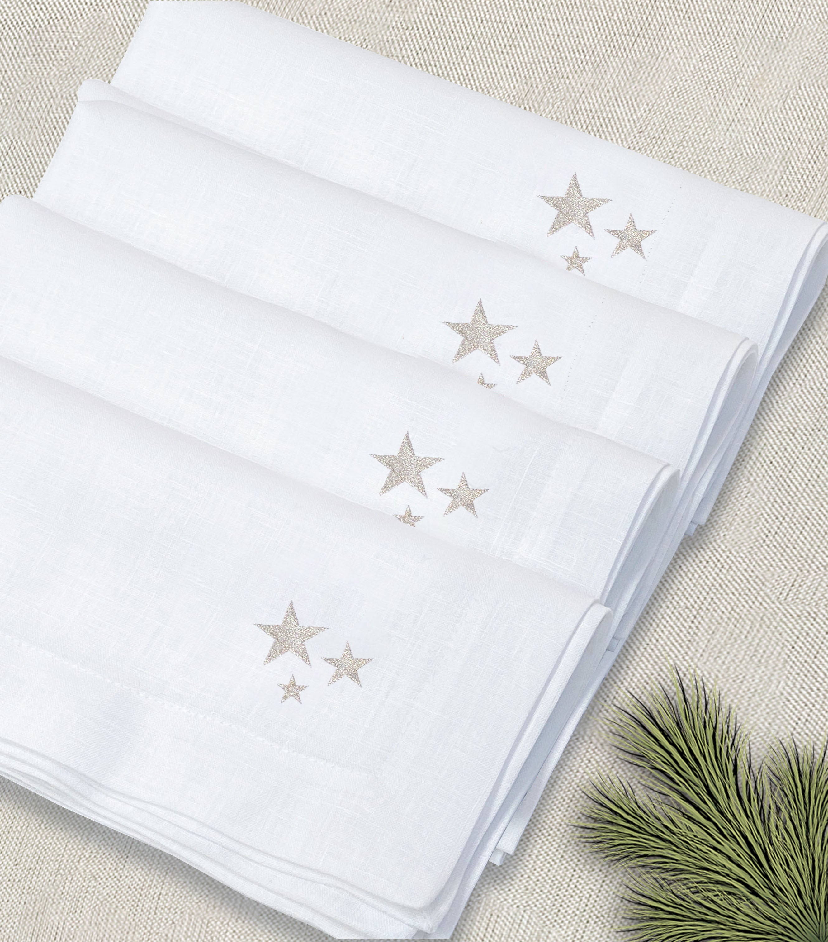 servilleta de lino bordado estrellas navidad - Barioles Casa