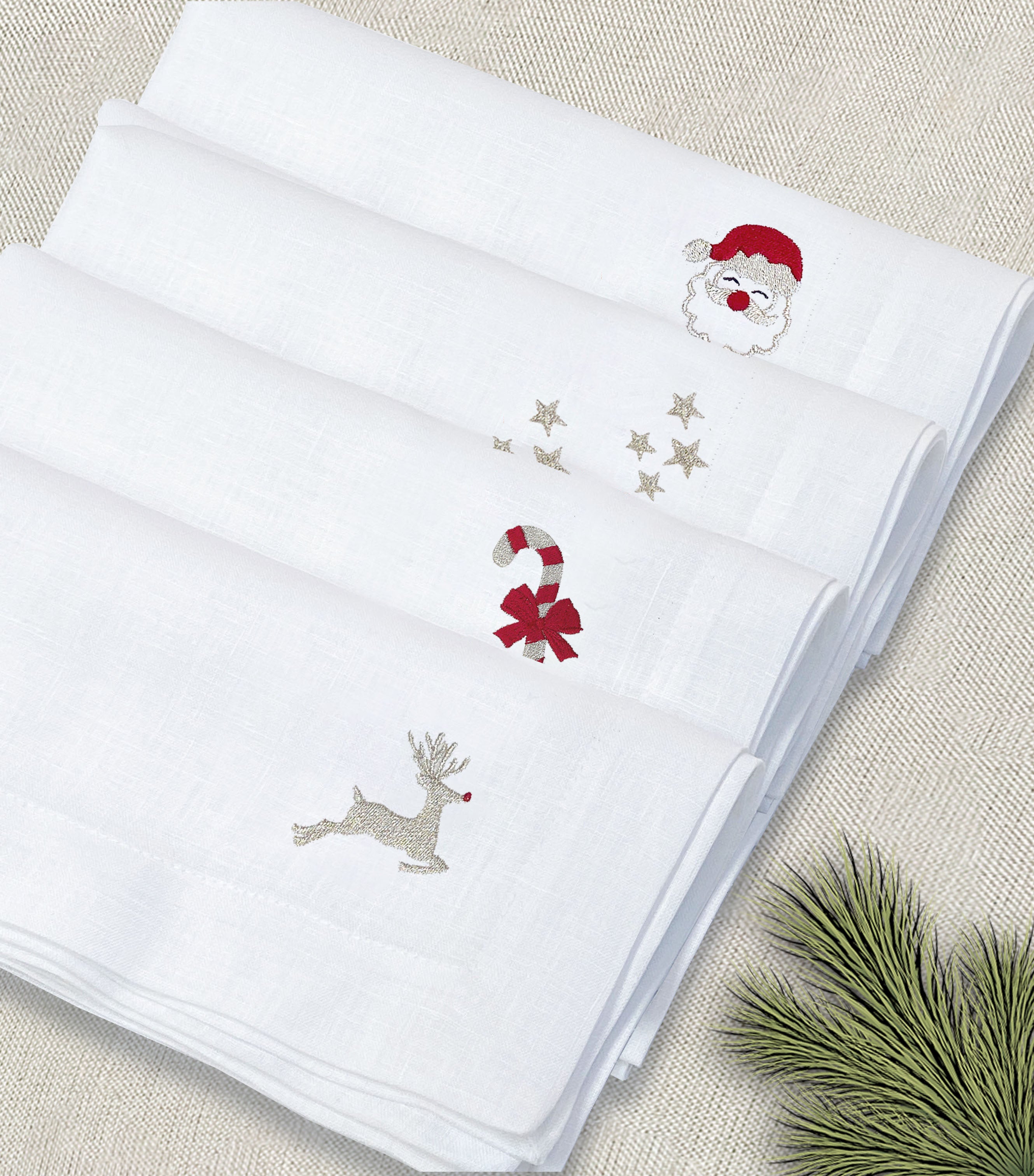 servilleta de lino bordado mixto navidad - Barioles Casa