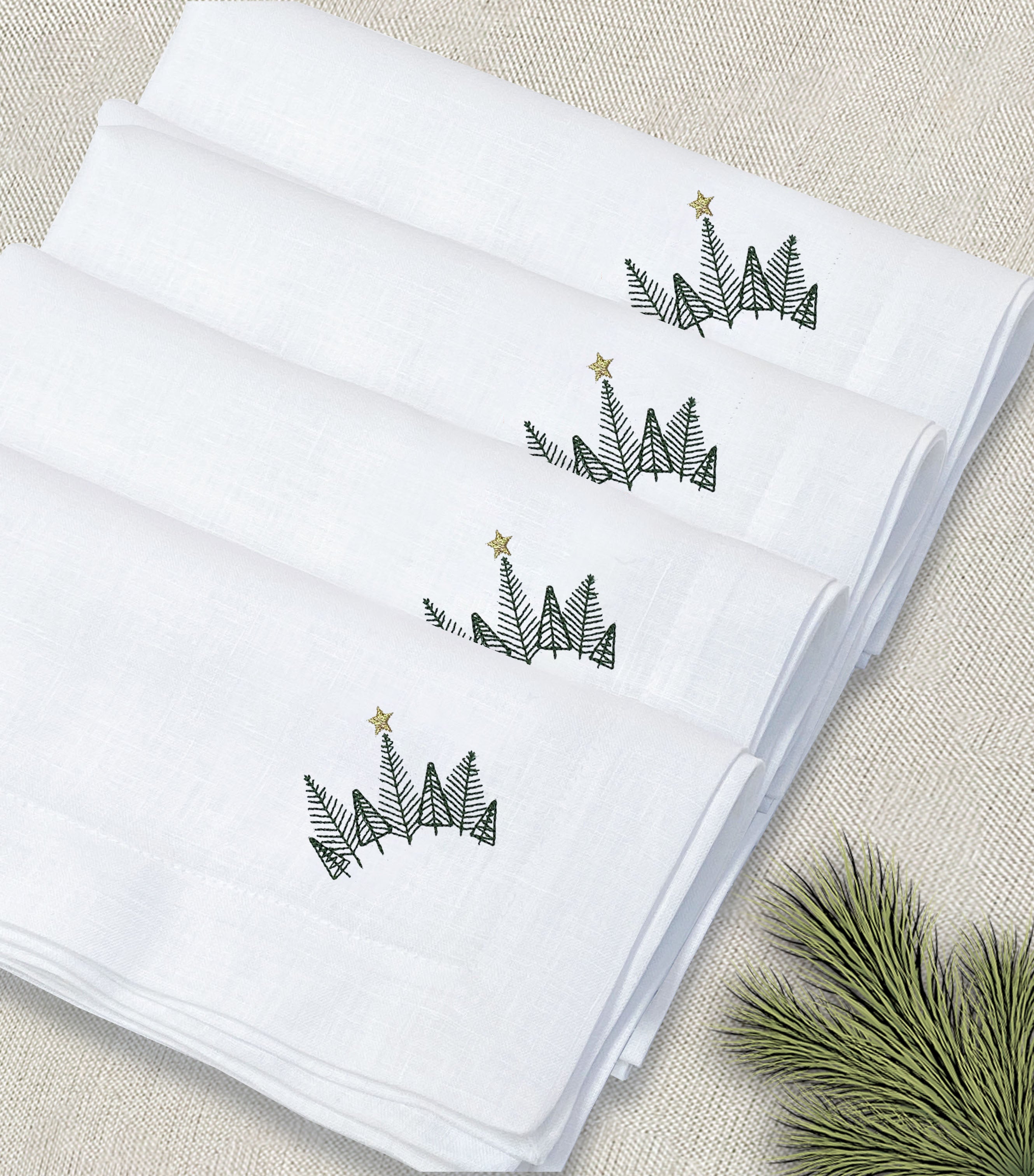 servilleta de lino bordado pinos navidad - Barioles Casa