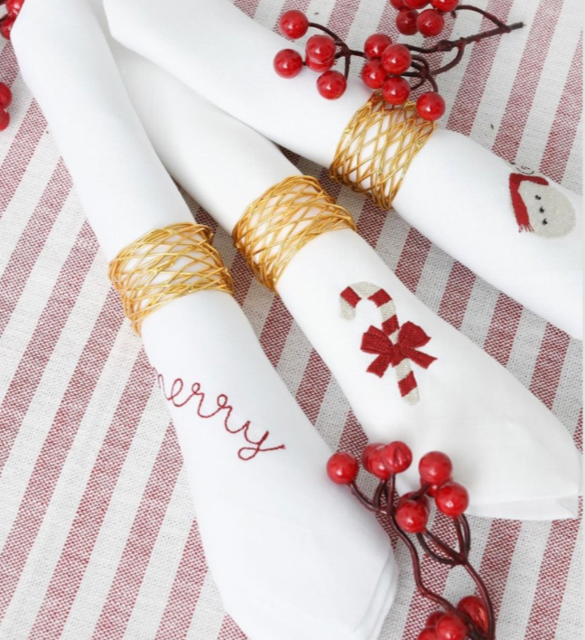 individual con servilleta de lino bordado mixto navidad - Barioles Casa