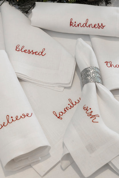 individual con servilleta de lino bordado palabras navidad - Barioles Casa