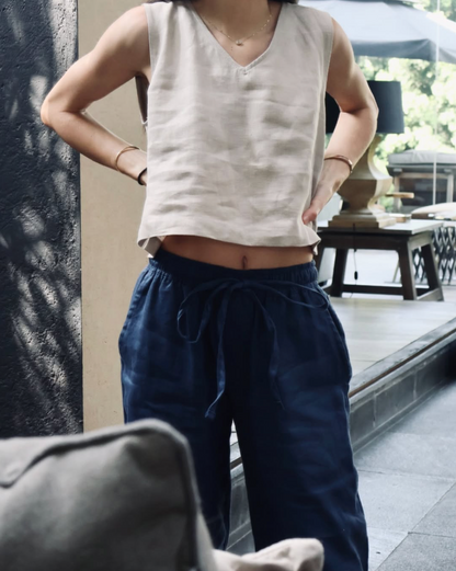 pantalón con jareta de lino