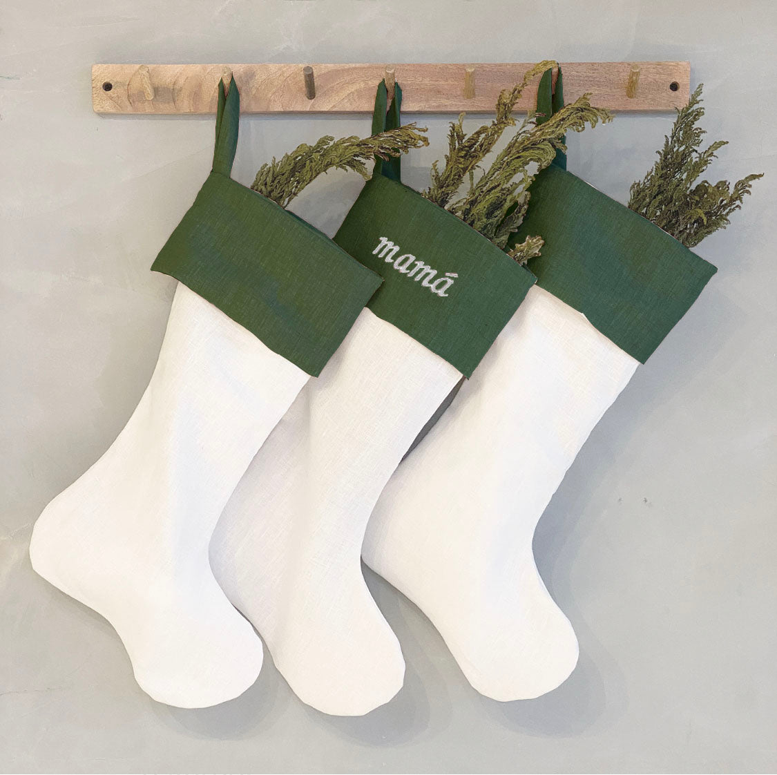 bota navideña lino verde - Barioles Casa