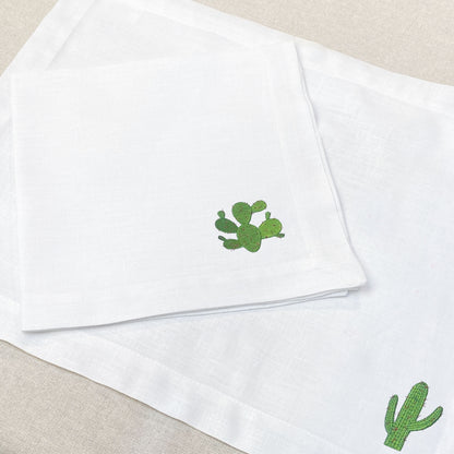 servilleta de lino bordado nopales y cactus