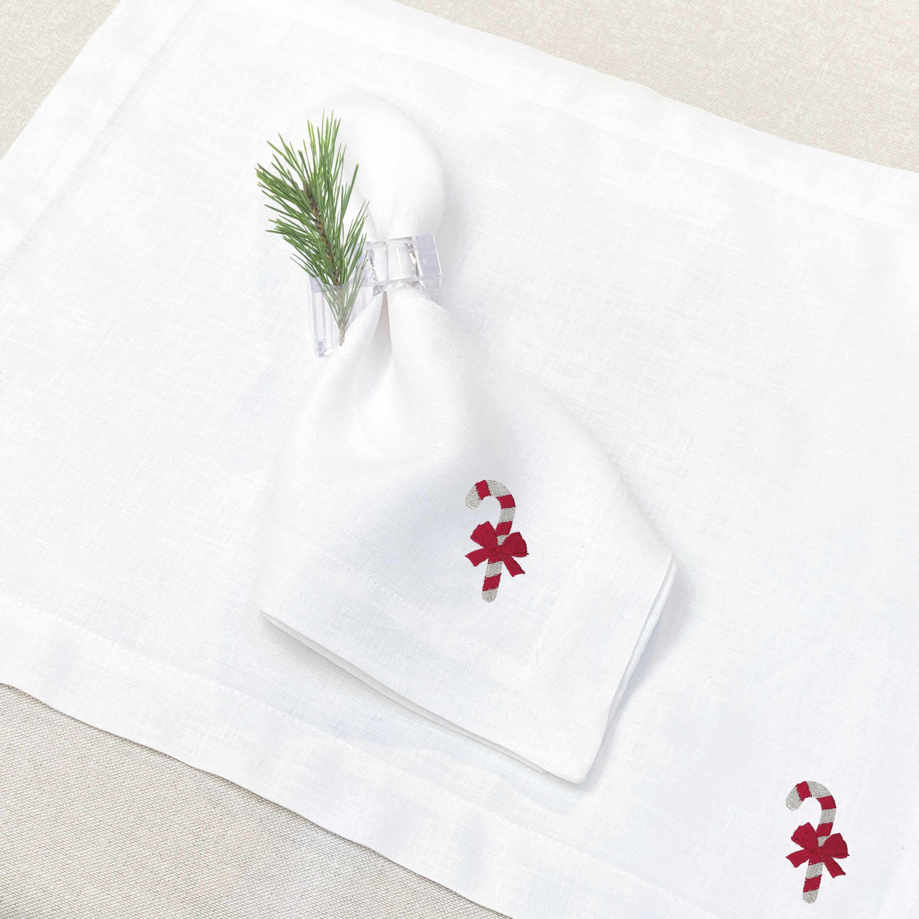 individual con servilleta de lino bordado candy cane - Barioles Casa