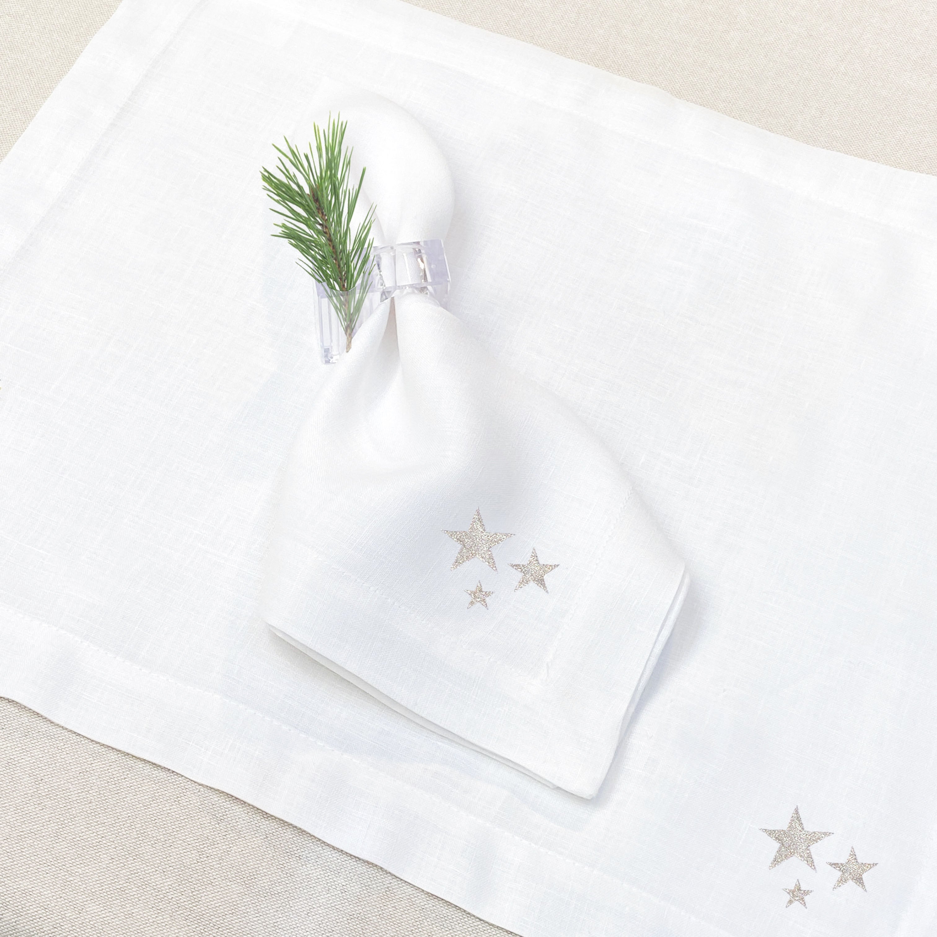 individual con servilleta de lino bordado estrellas grandes - Barioles Casa