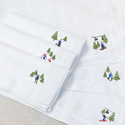 individual con servilleta de lino bordado ski mountain - Barioles Casa