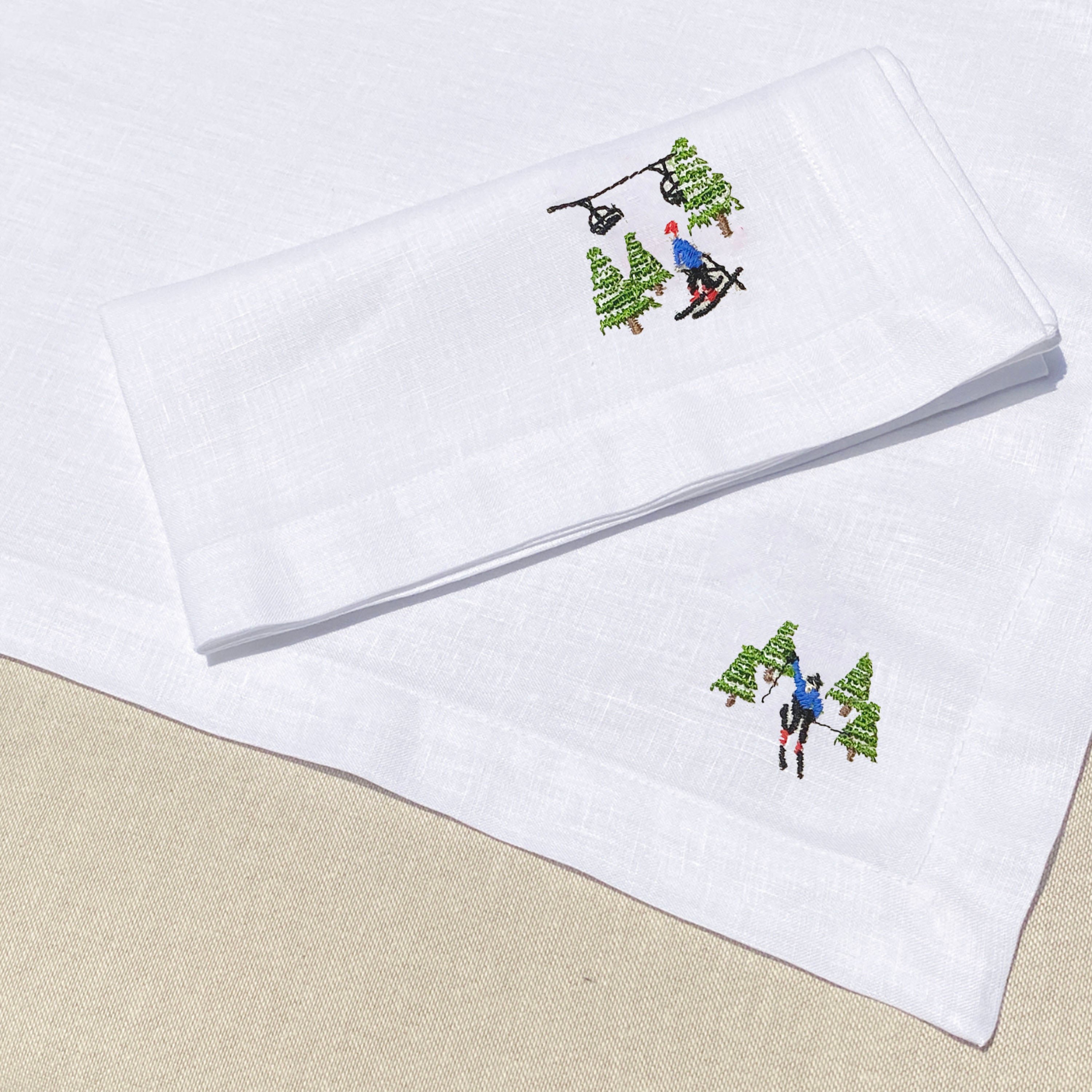 individual con servilleta de lino bordado ski mountain - Barioles Casa