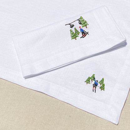 individual con servilleta de lino bordado ski mountain - Barioles Casa