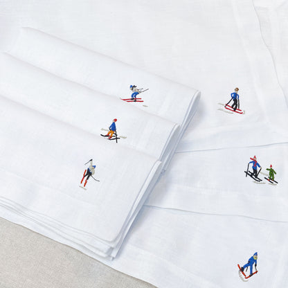 individual con servilleta de lino bordado esquiadores solos - Barioles Casa