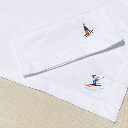 individual con servilleta de lino bordado esquiadores solos - Barioles Casa