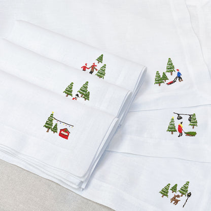 individual con servilleta de lino bordado snow town - Barioles Casa