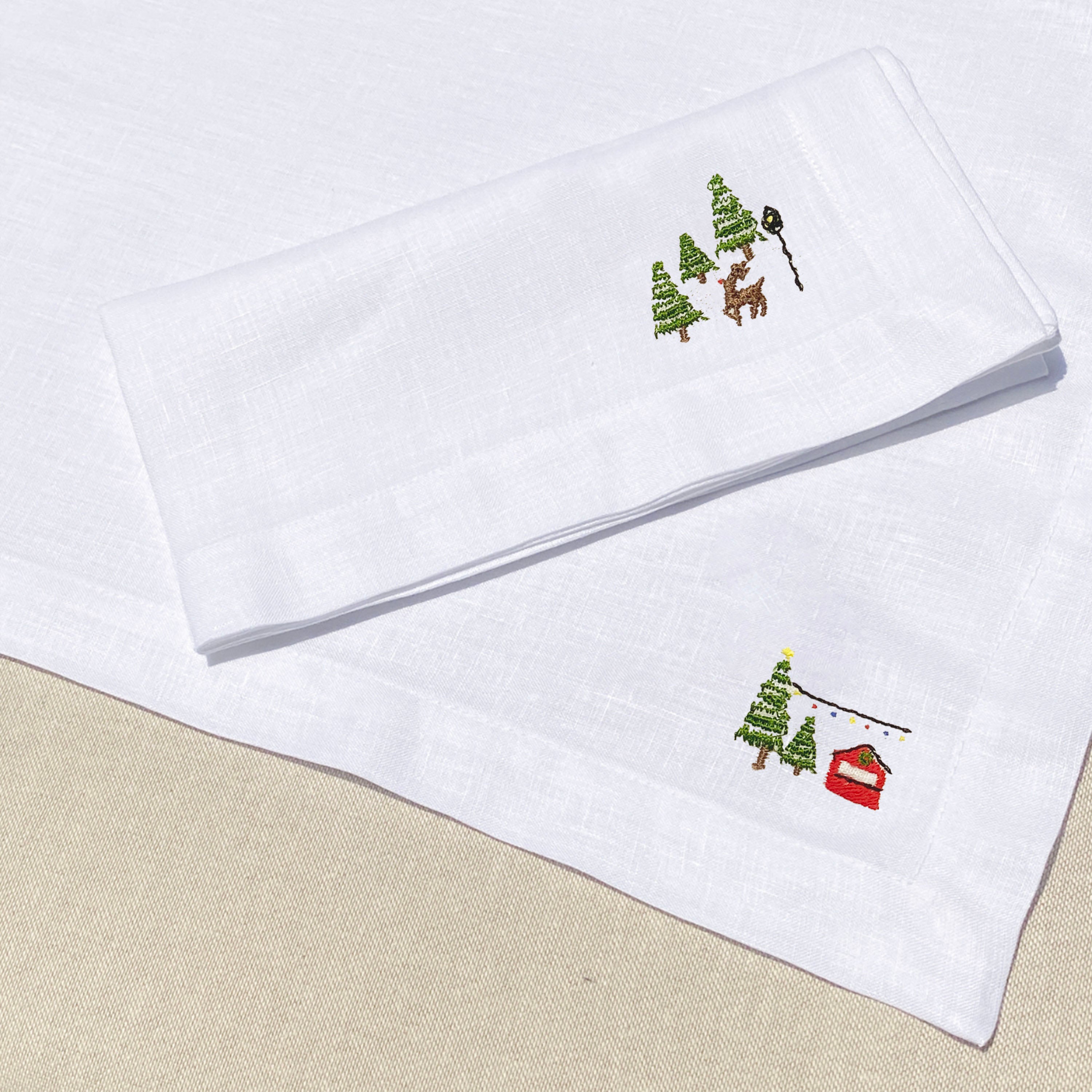 individual con servilleta de lino bordado snow town - Barioles Casa