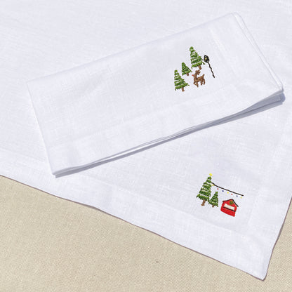 individual con servilleta de lino bordado snow town - Barioles Casa