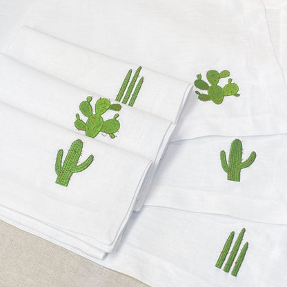 individual y servilleta de lino bordado nopales y cactus - Barioles Casa