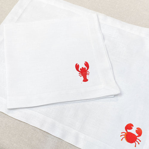 individual y servilleta de lino bordado mariscos - Barioles Casa