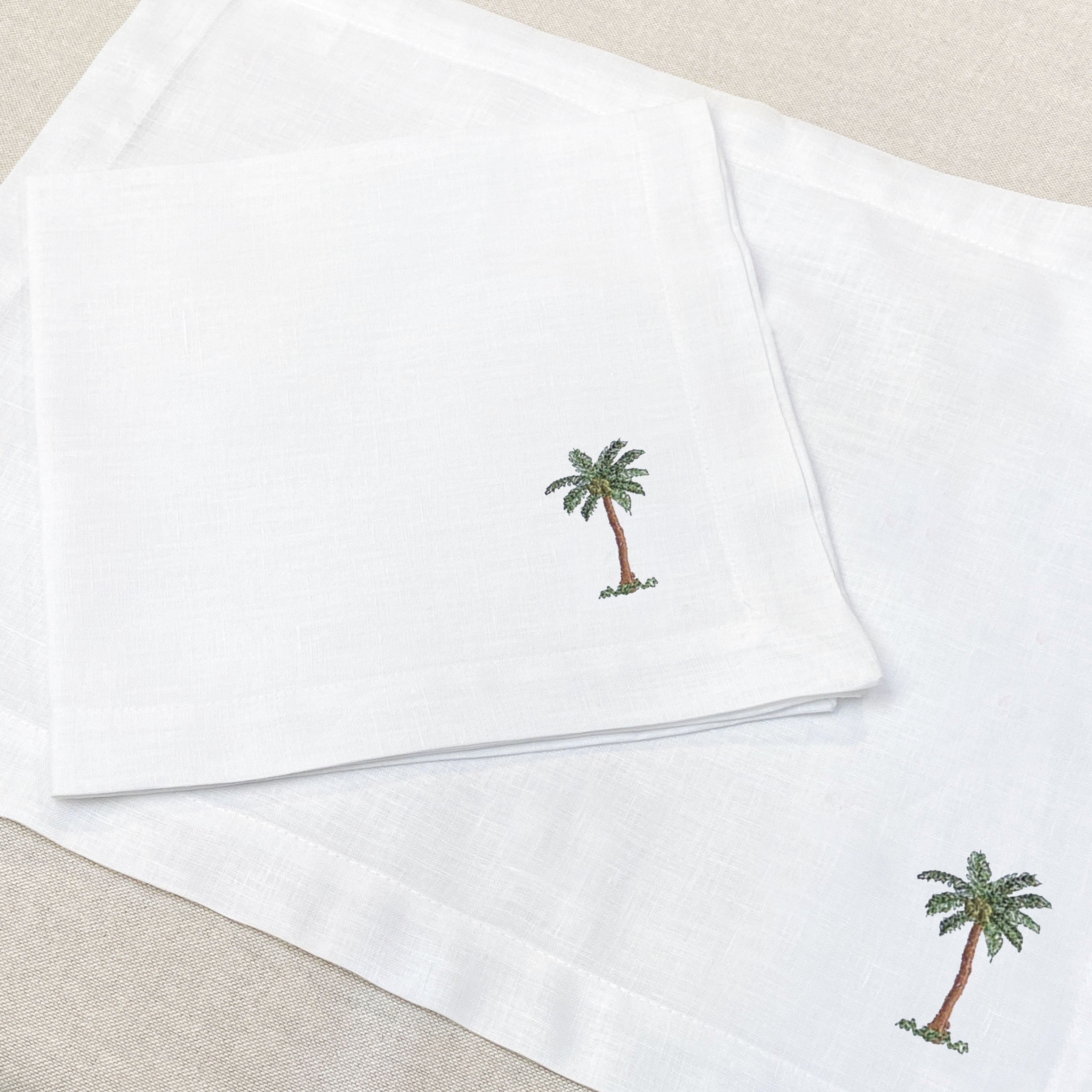 servilleta de lino bordado palmera