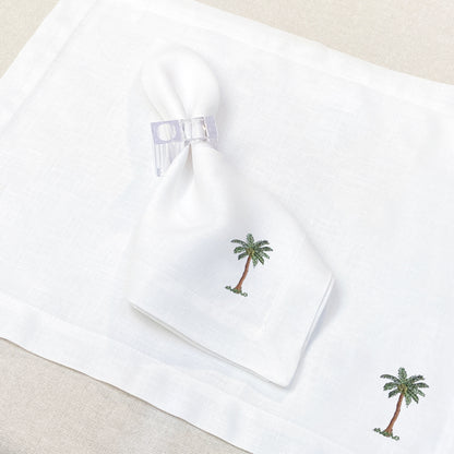 servilleta de lino bordado palmera