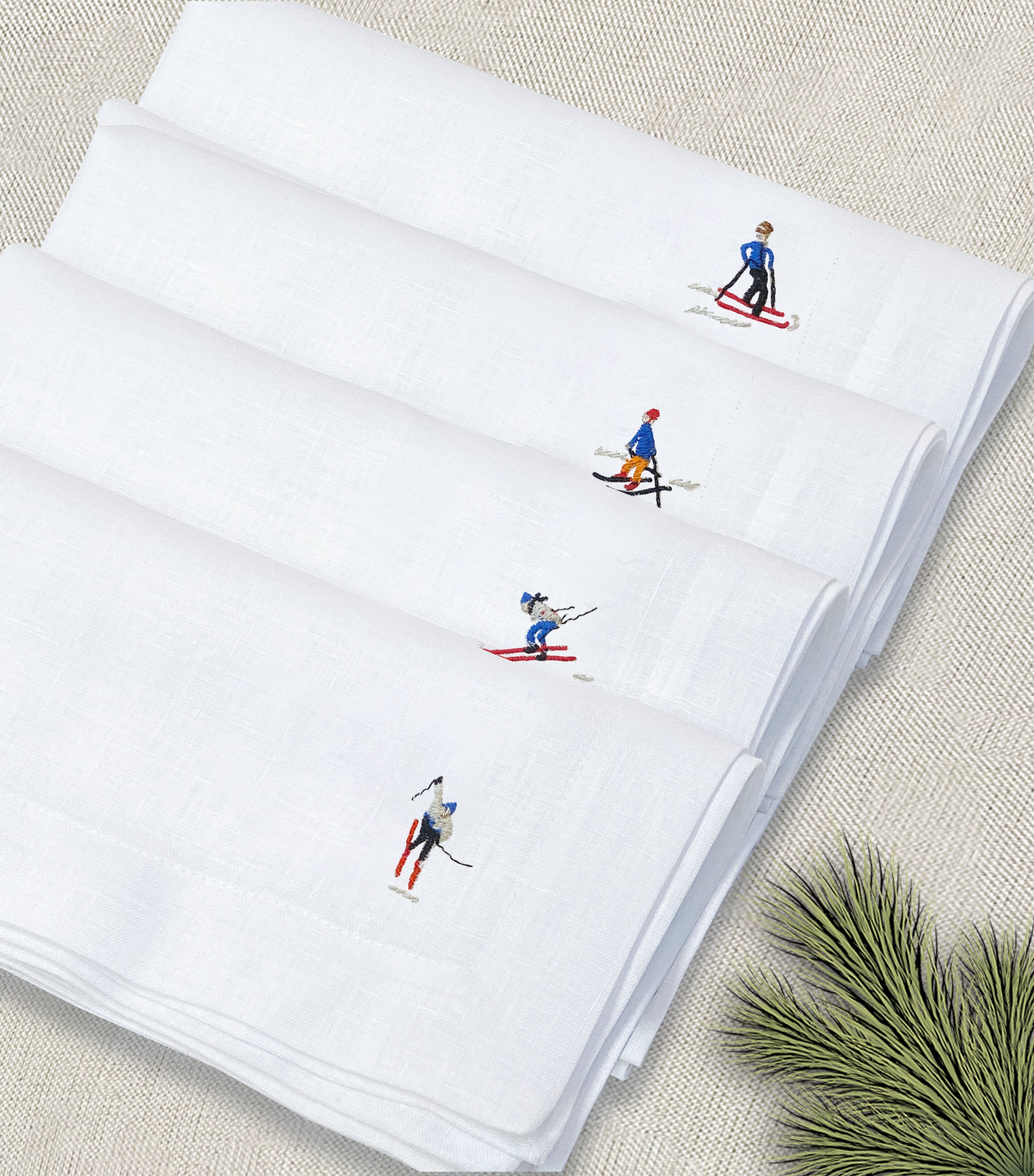 servilleta de lino bordado esquiadores tiny - Barioles Casa
