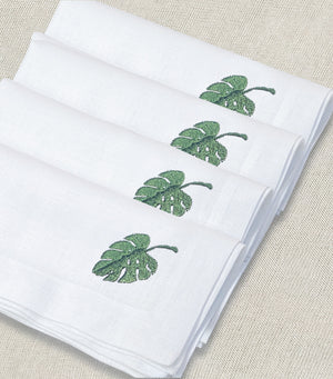 servilleta de lino bordado hoja tropical - Barioles Casa
