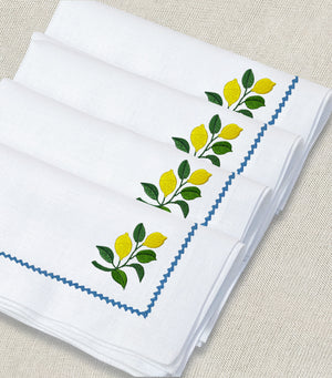 servilleta de lino bordado lemon vine - Barioles Casa