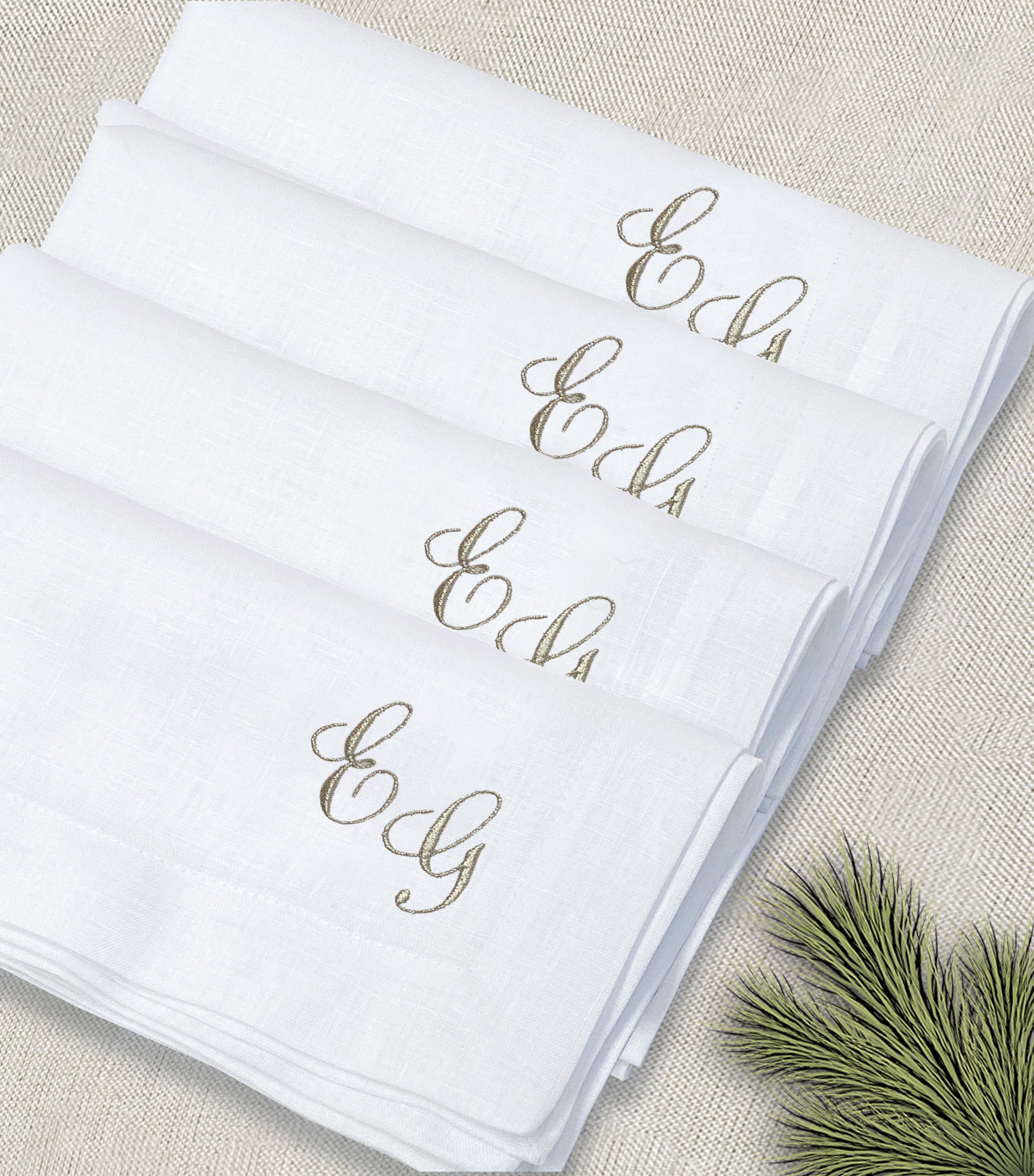 servilleta de lino bordado monograma cursiva navidad - Barioles Casa