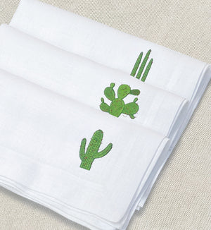 servilleta de lino bordado nopales y cactus - Barioles Casa