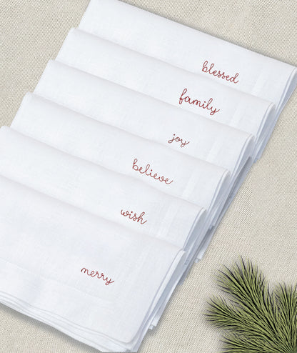 servilleta de lino bordado palabras navidad - Barioles Casa