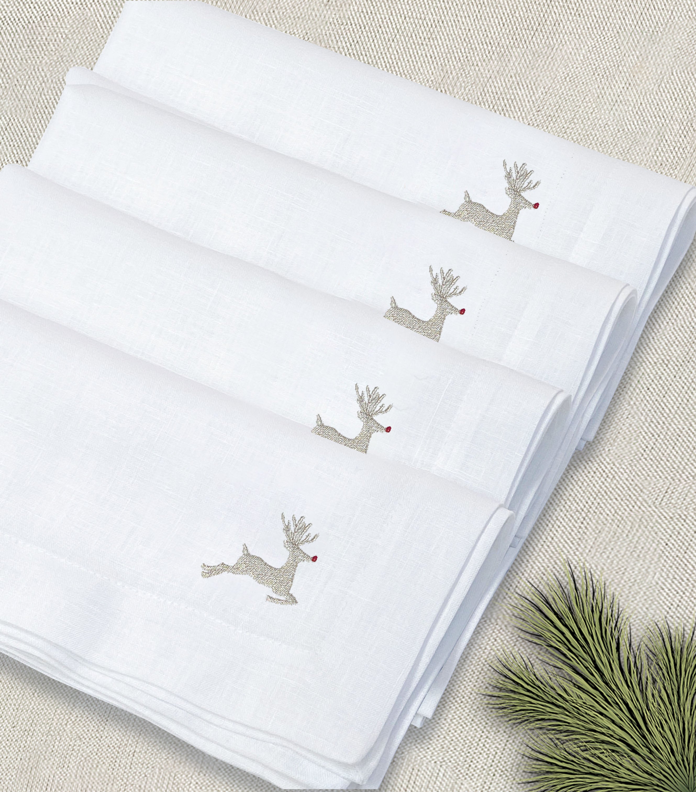 servilleta de lino bordado reno navidad - Barioles Casa