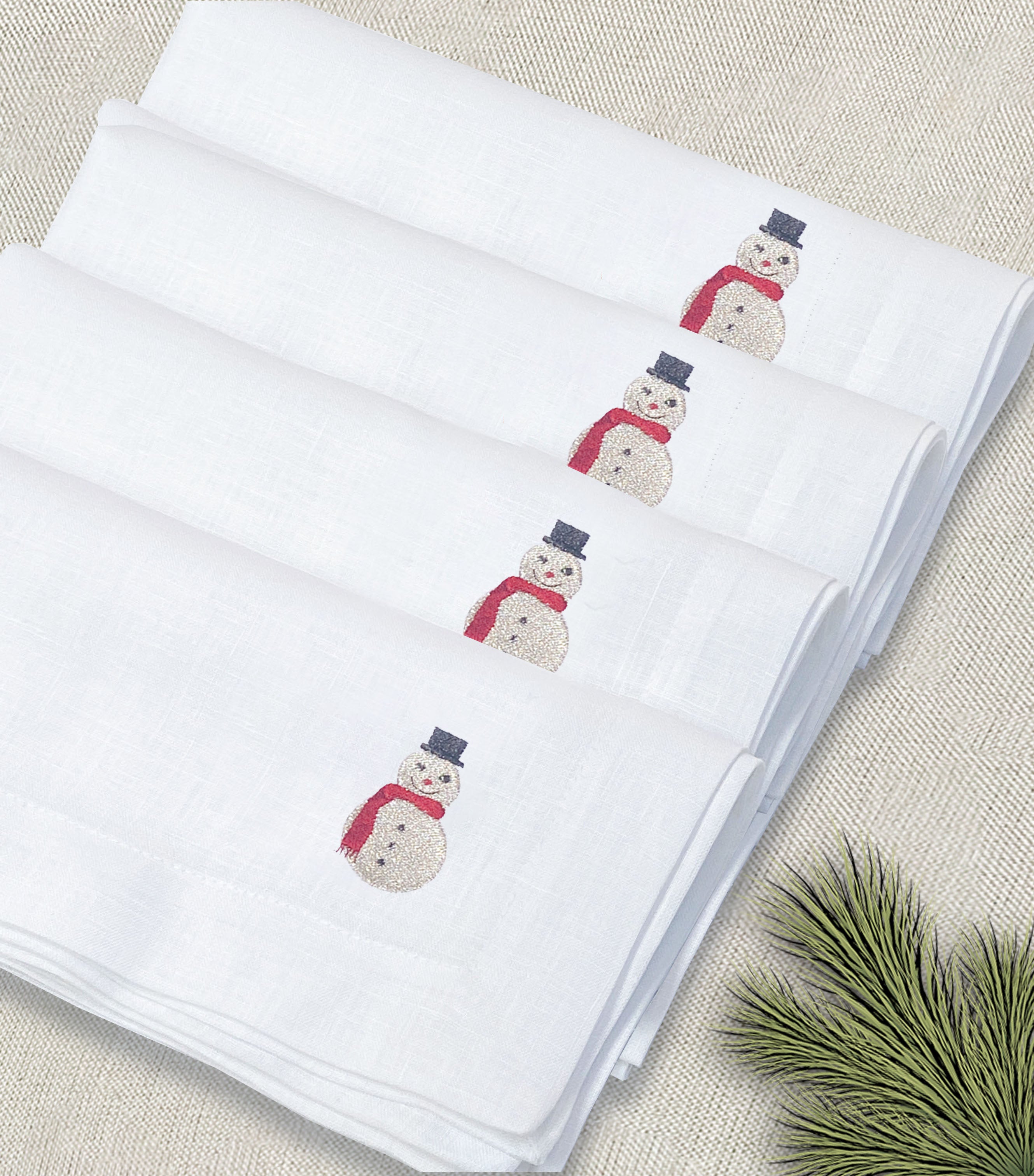 servilleta de lino bordado snowman - Barioles Casa