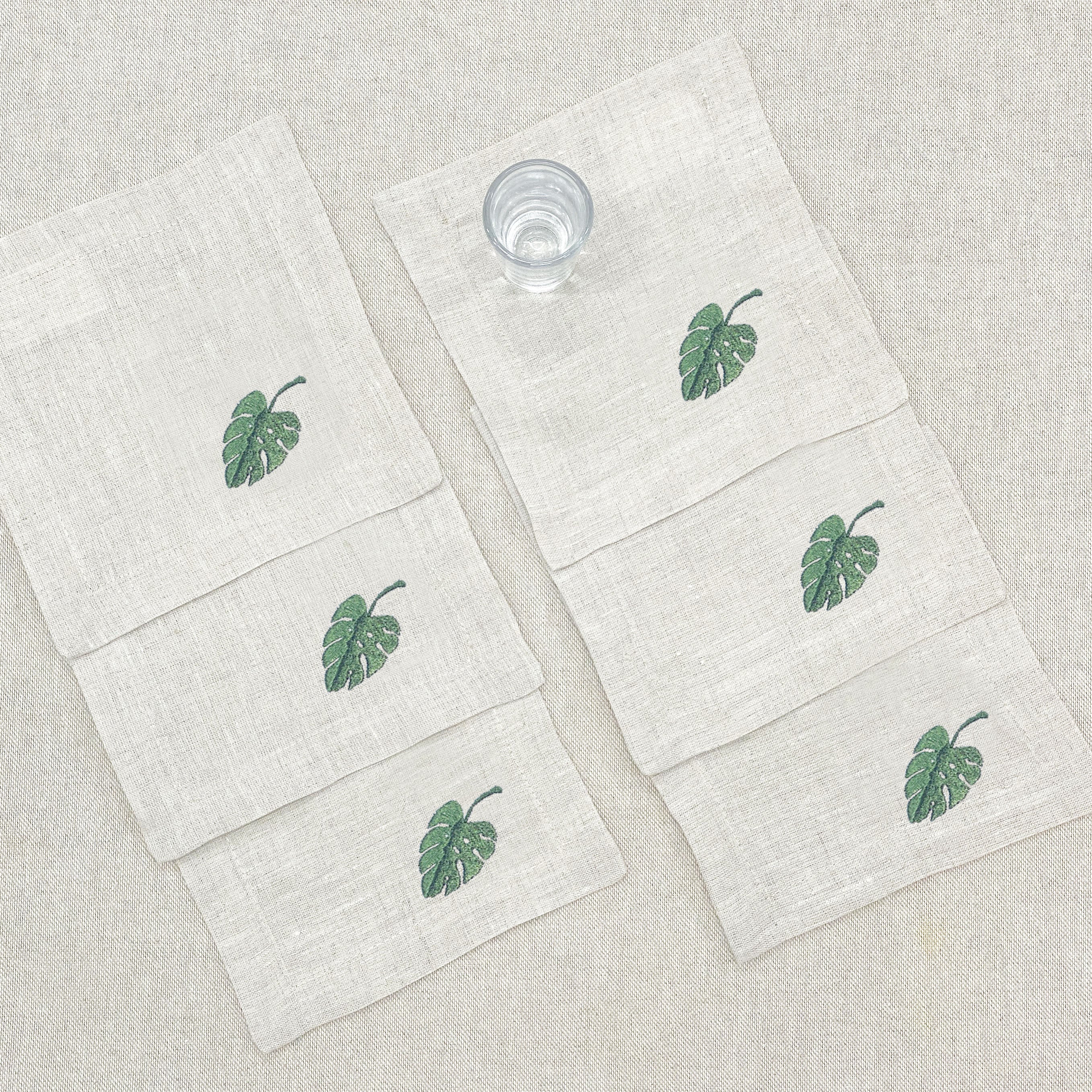 coctelera hoja tropical · lino arena · set de 6