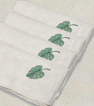servilleta de lino arena bordado hoja tropical - Barioles Casa