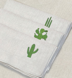servilleta de lino arena bordado nopales y cactus - Barioles Casa