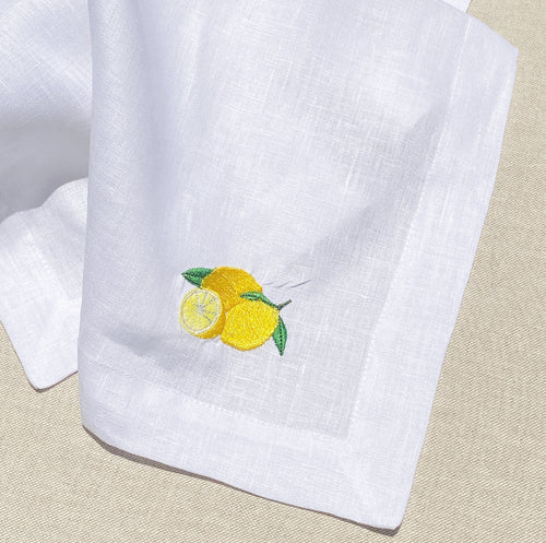 individual y servilleta de lino bordado limones - Barioles Casa