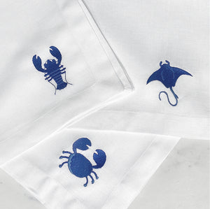 individual y servilleta de lino bordado mariscos - Barioles Casa