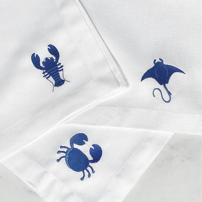 individual y servilleta de lino bordado mariscos - Barioles Casa
