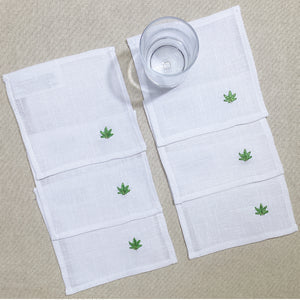 porta vaso de lino bordado hoja weed